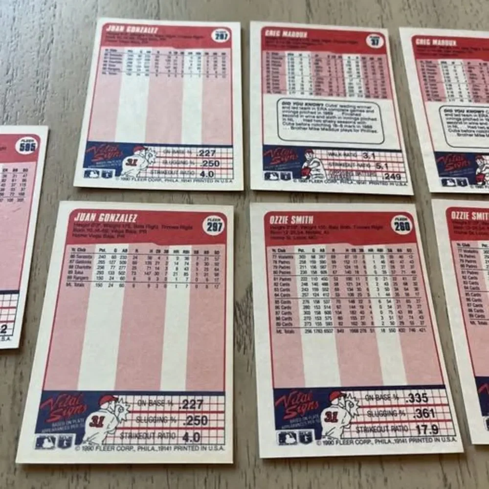 1990 Fleer M/M Lot of HOF’s, All Stars +2 Rookie Juan Gonzalez (9 Cards) Mint/NM
